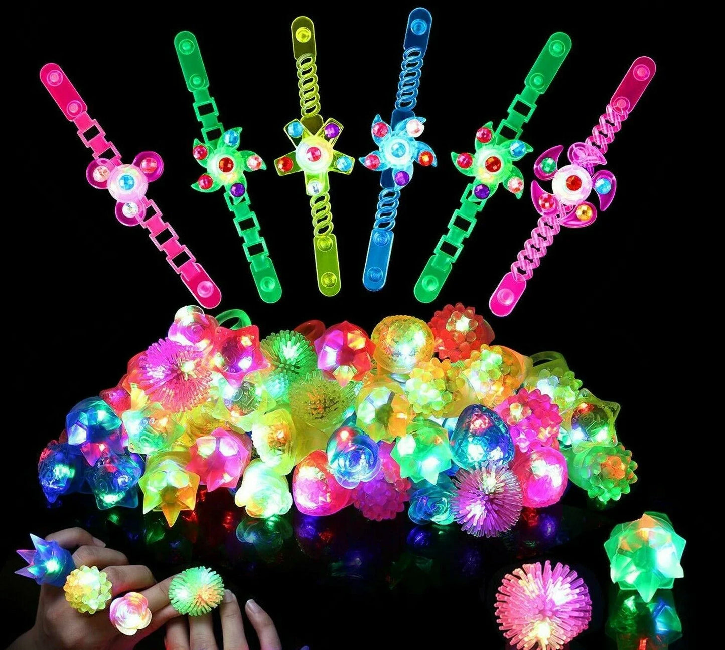 Light Up Rings and LED Bracelets Glow in the Dark, 36 Pack
