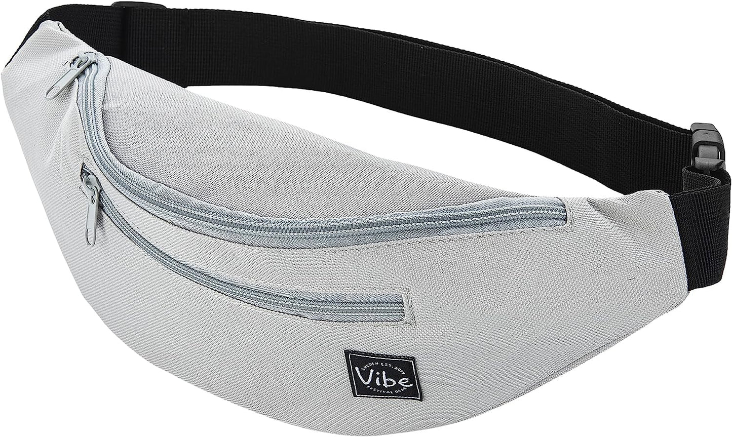 Fanny Pack for Men Women - Many Prints - Black Holographic Silver Gold Cute Waist Bag for Festival Rave Hiking Running Cycling