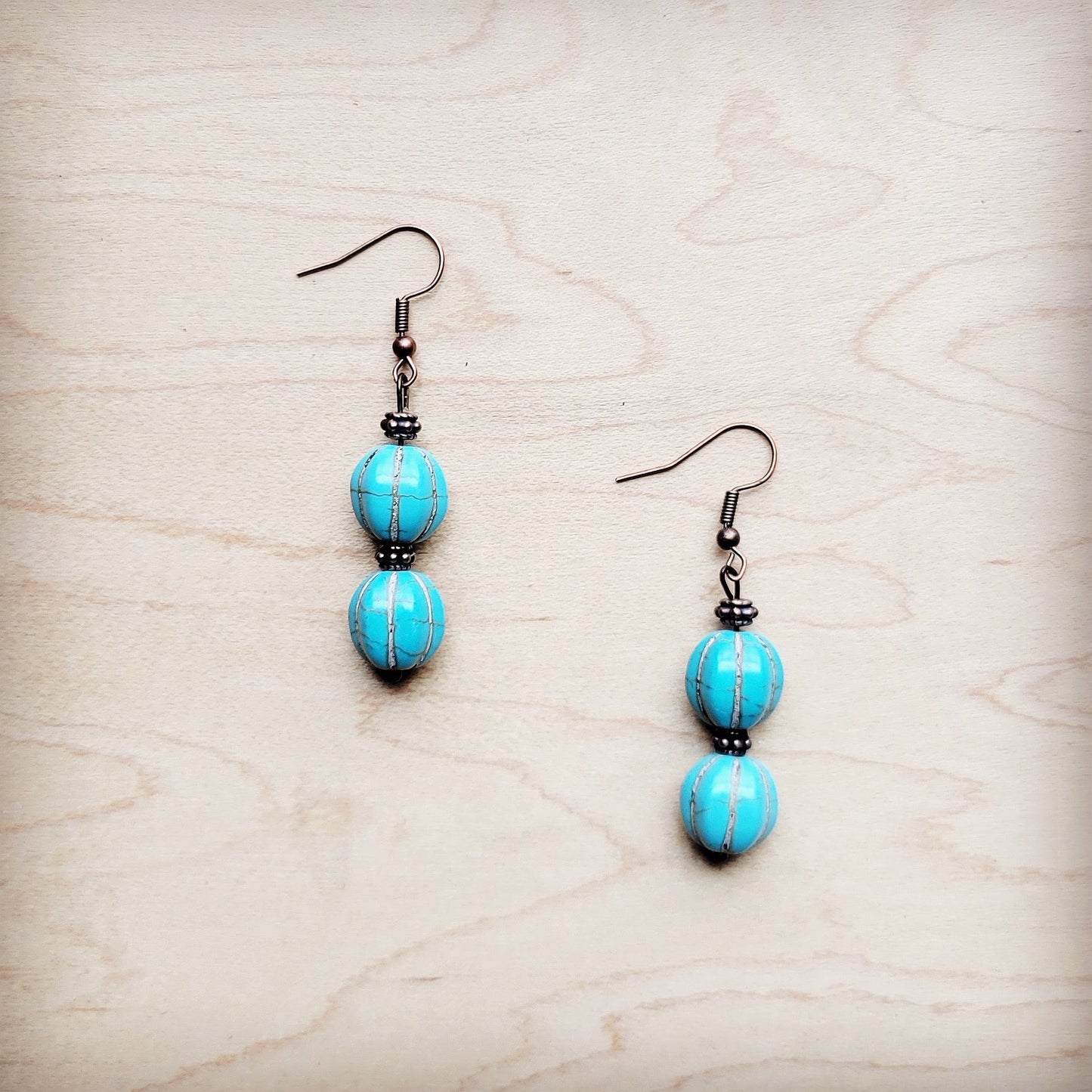 Blue Turquoise Melon Bead Earrings 220z