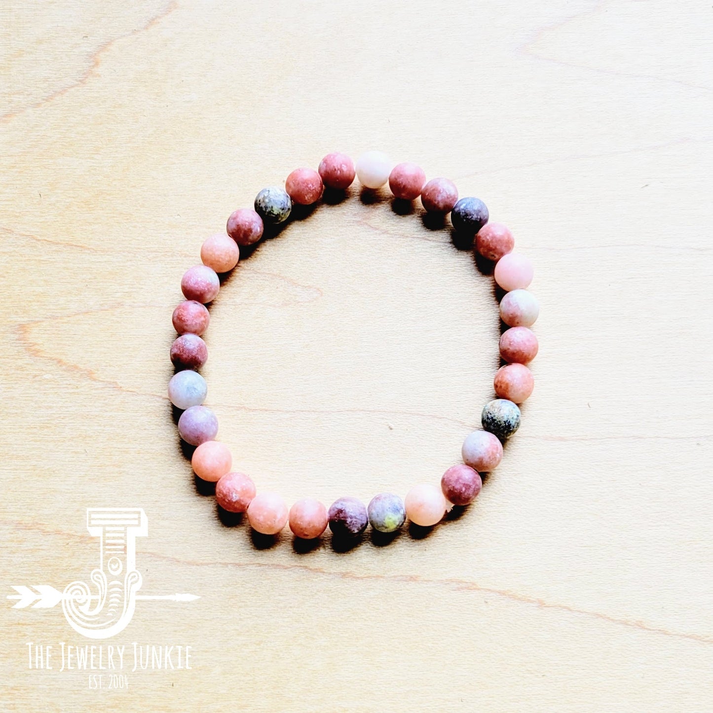 Frosted Marble Jasper Beaded Stretch Bracelet 809e