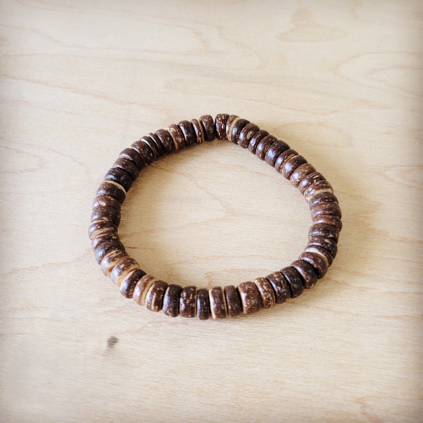 Wood Disc Beaded Stretch Bracelet 800oa