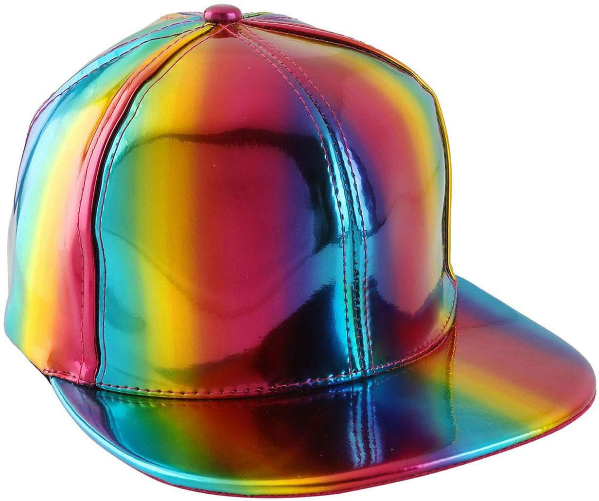 Adjustable Shiny Holographic Baseball Cap Rainbow Reflective Hip Hop Rave Hat Metallic Casual Cap