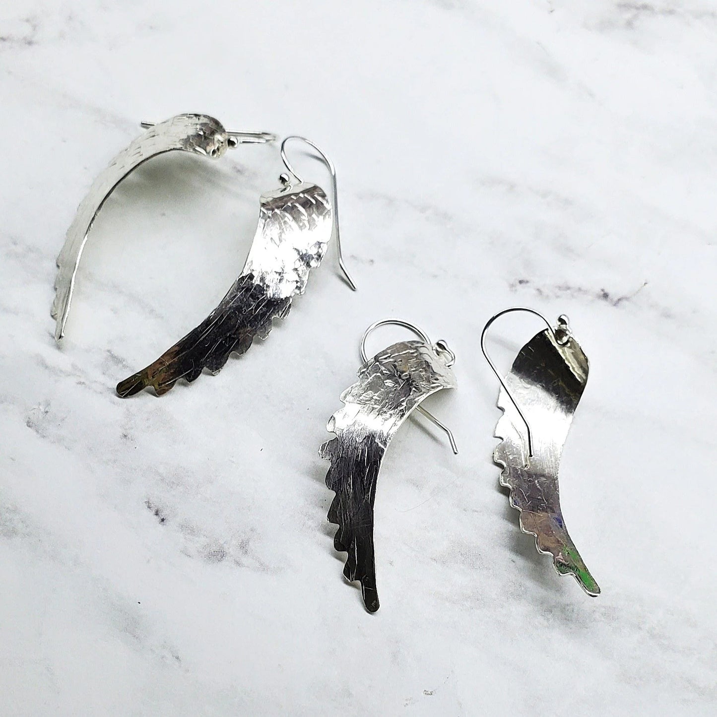 Sterling Silver Hammer Pattern Sculpted Angel Wing Earrings