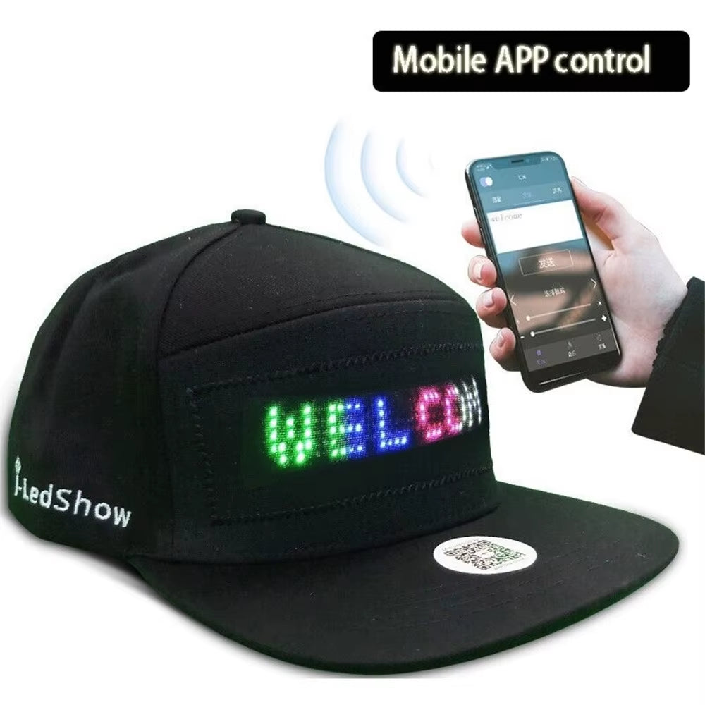 Programmable Custom LED Scrolling Message Baseball Cap - Bluetooth App Control
