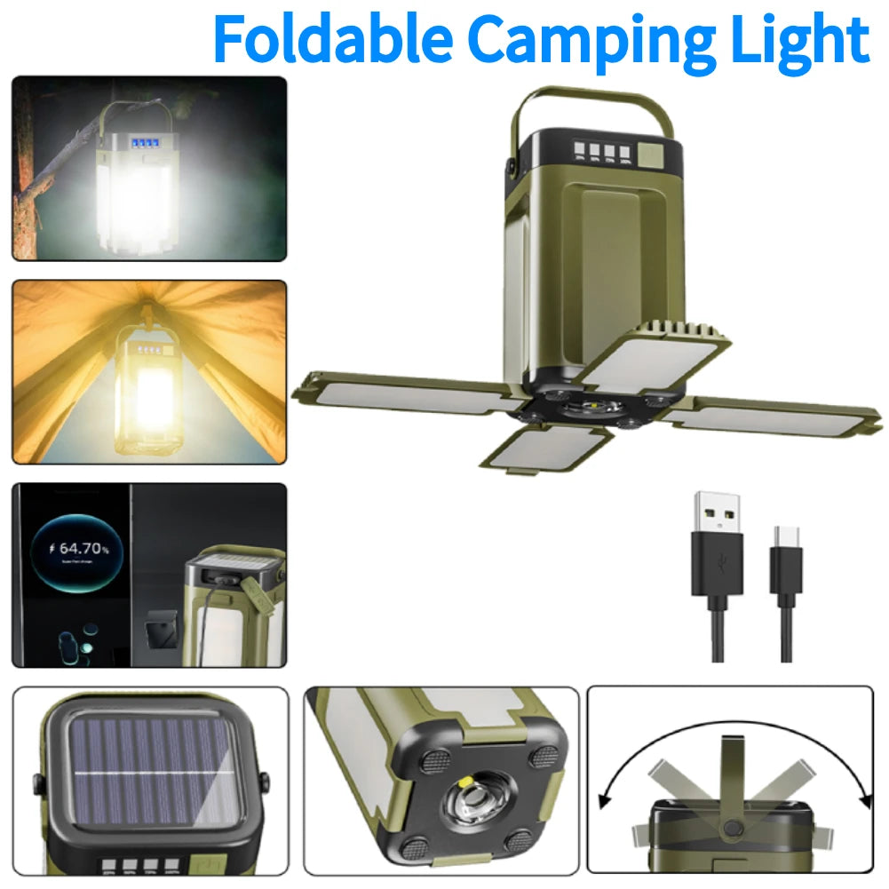 Foldable Camping Light with Power Bank, Rechargeable