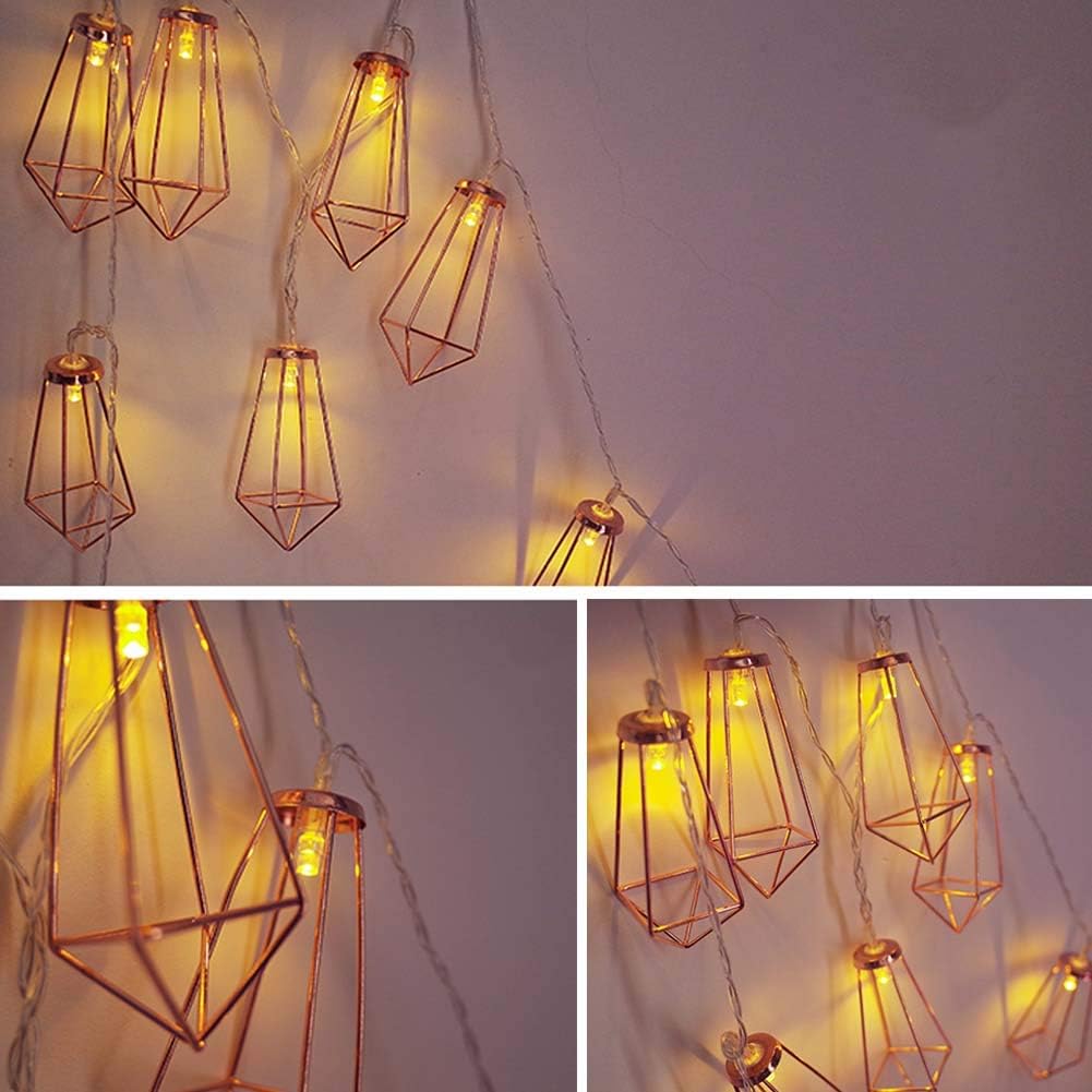 Geometric String Lights Warm White, 10 LED 6.6 Ft