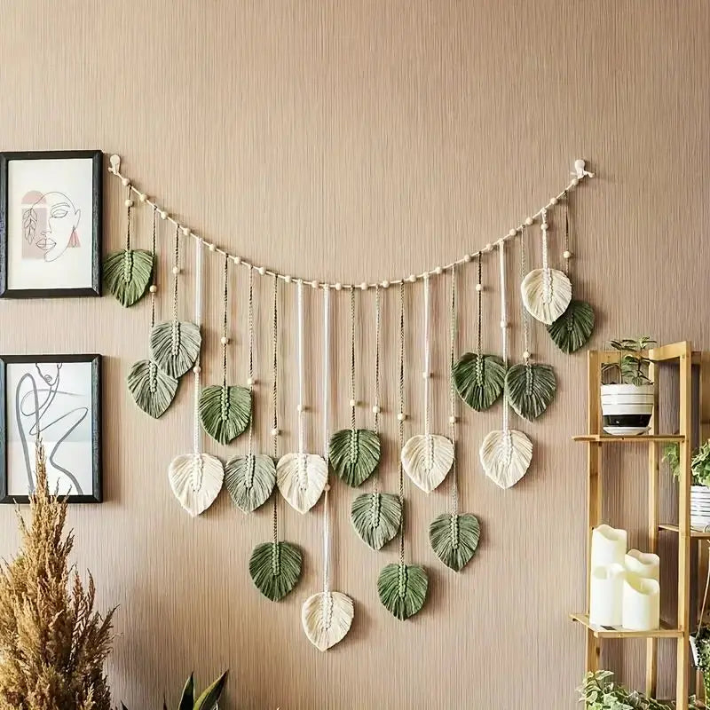 Macrame Wall Hanging Leaf Feather Decor