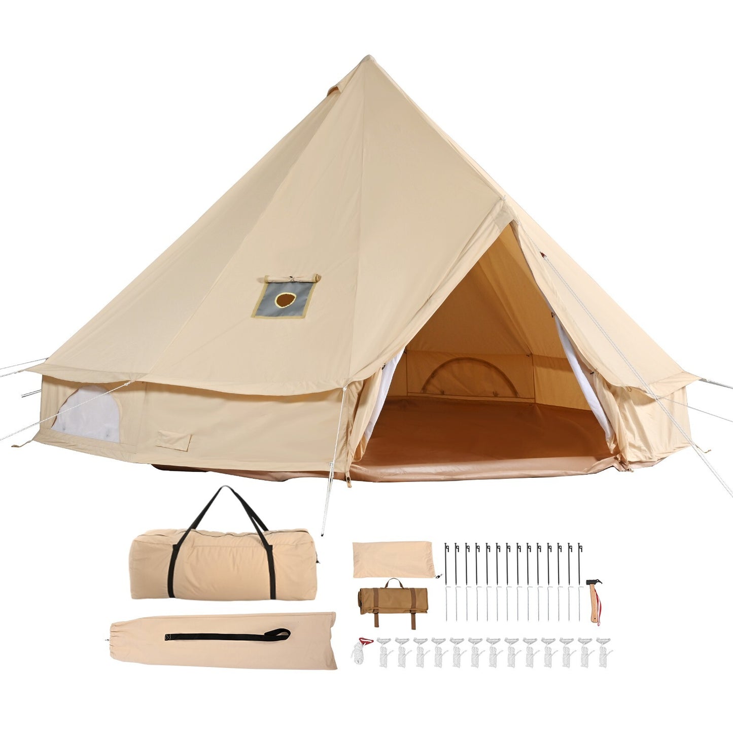Canvas Bell Tent 3M, 4M, 5M, 6M, or 7M Camping Yurt with Stove Jack