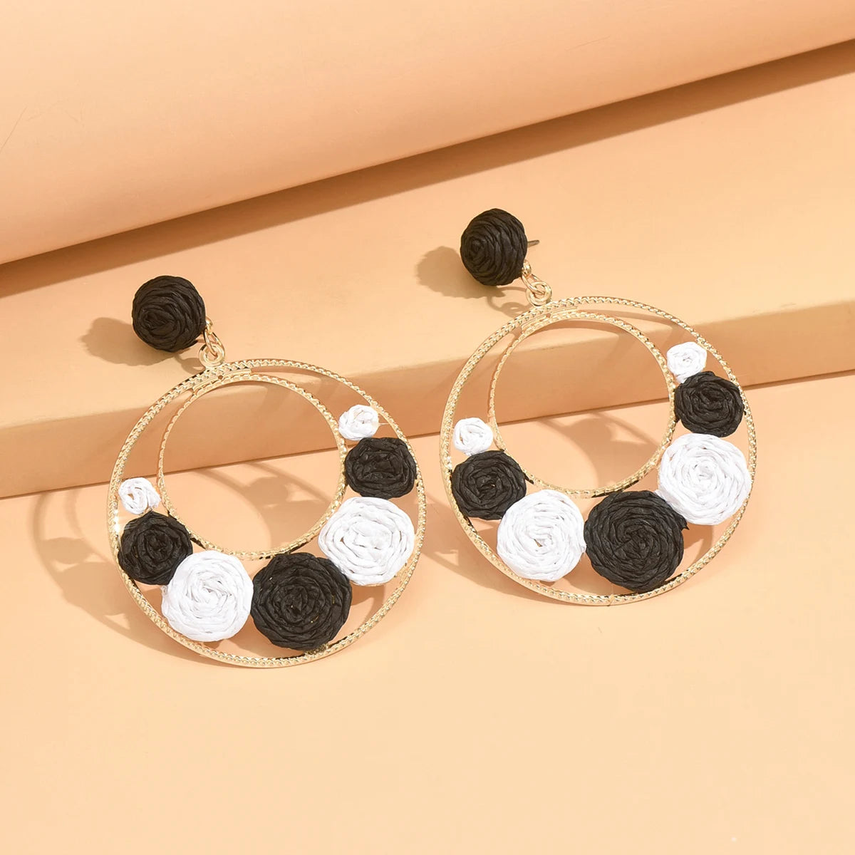 Bohemia Hit Color Round Earrings - Handmade Rattan Weave