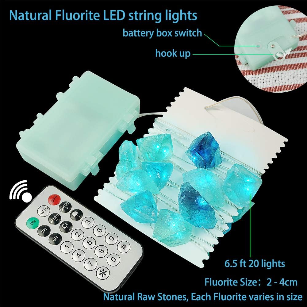 Natural Fluorite String Lights Battery Operated with Remote