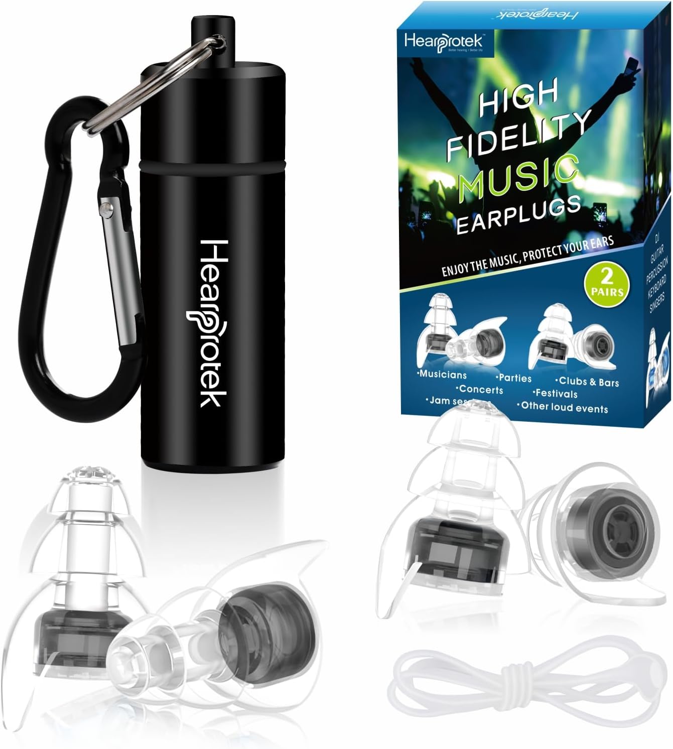 Reusable Concert Ear Plugs, 2-Pairs High Fidelity Sound Reduction
