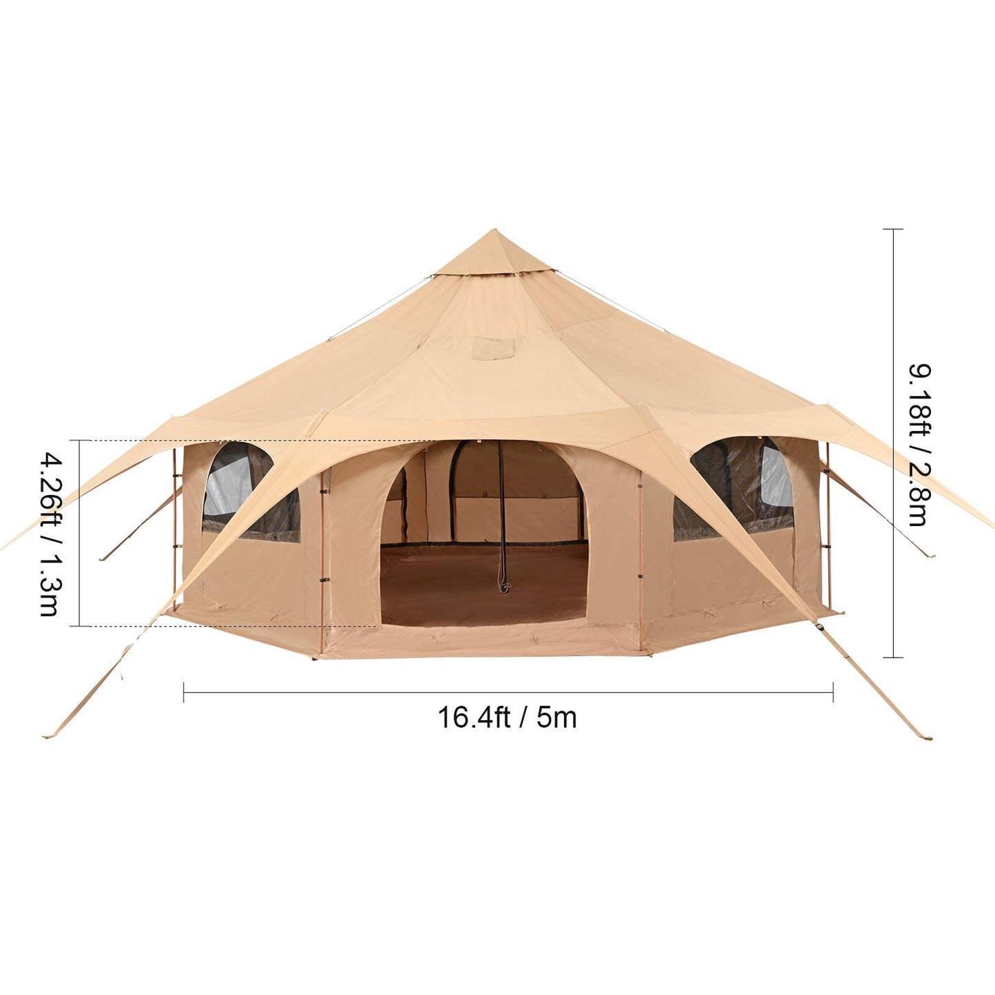 Canvas Bell Tent 3M, 4M, 5M, 6M, or 7M Camping Yurt with Stove Jack