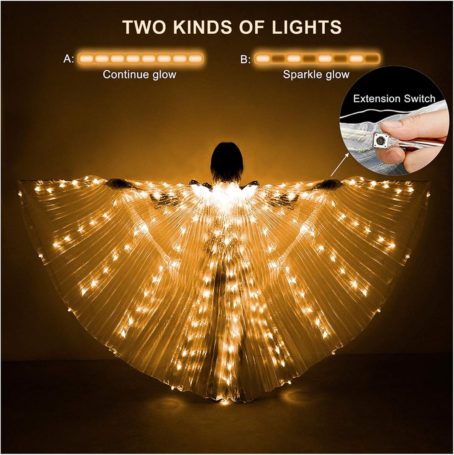 Glow Angel Light Up Dance Wings with Telescopic Sticks Flexible Rods