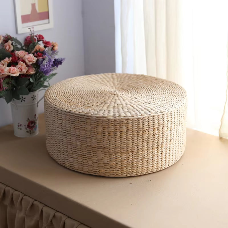 Rustic Floor Cushion Straw Pouf Seat - Meditation