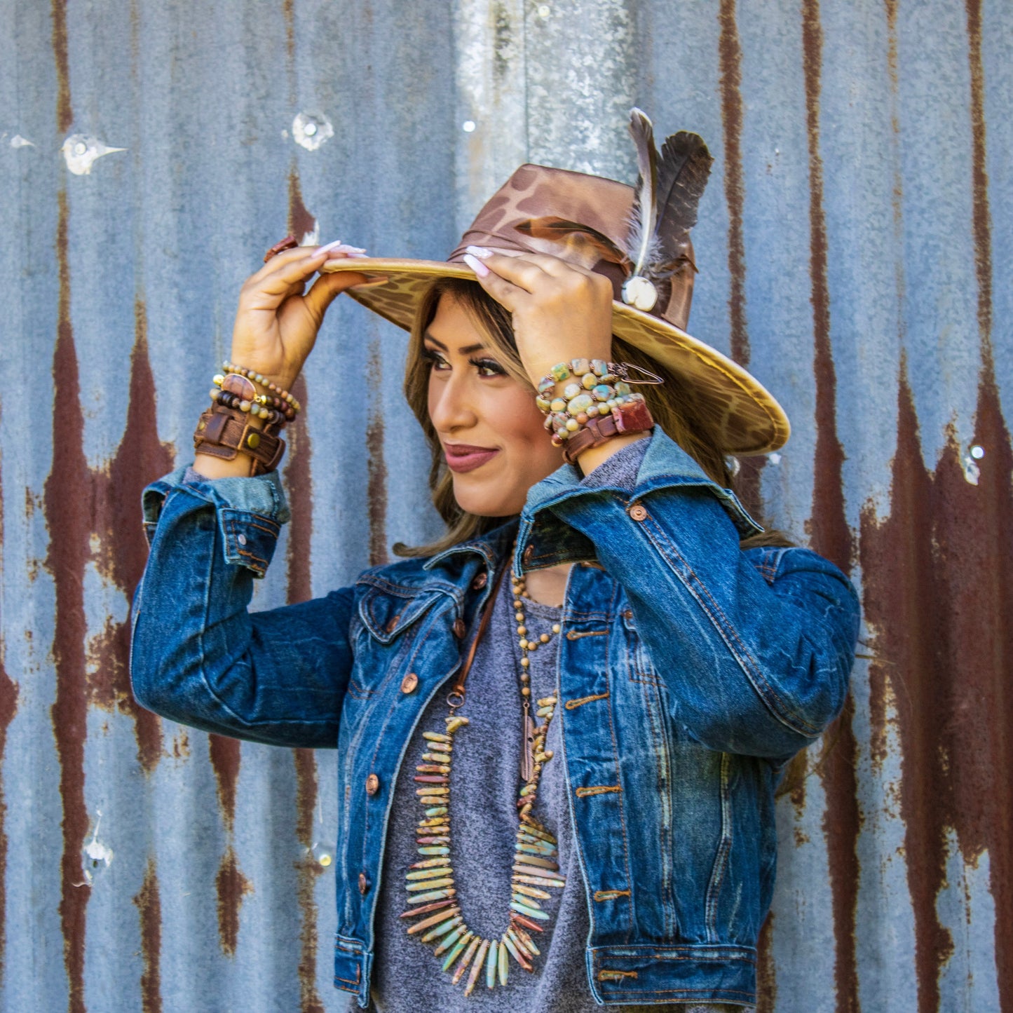 Aqua Terra Slab Necklace with Genuine Leather Ties 250b