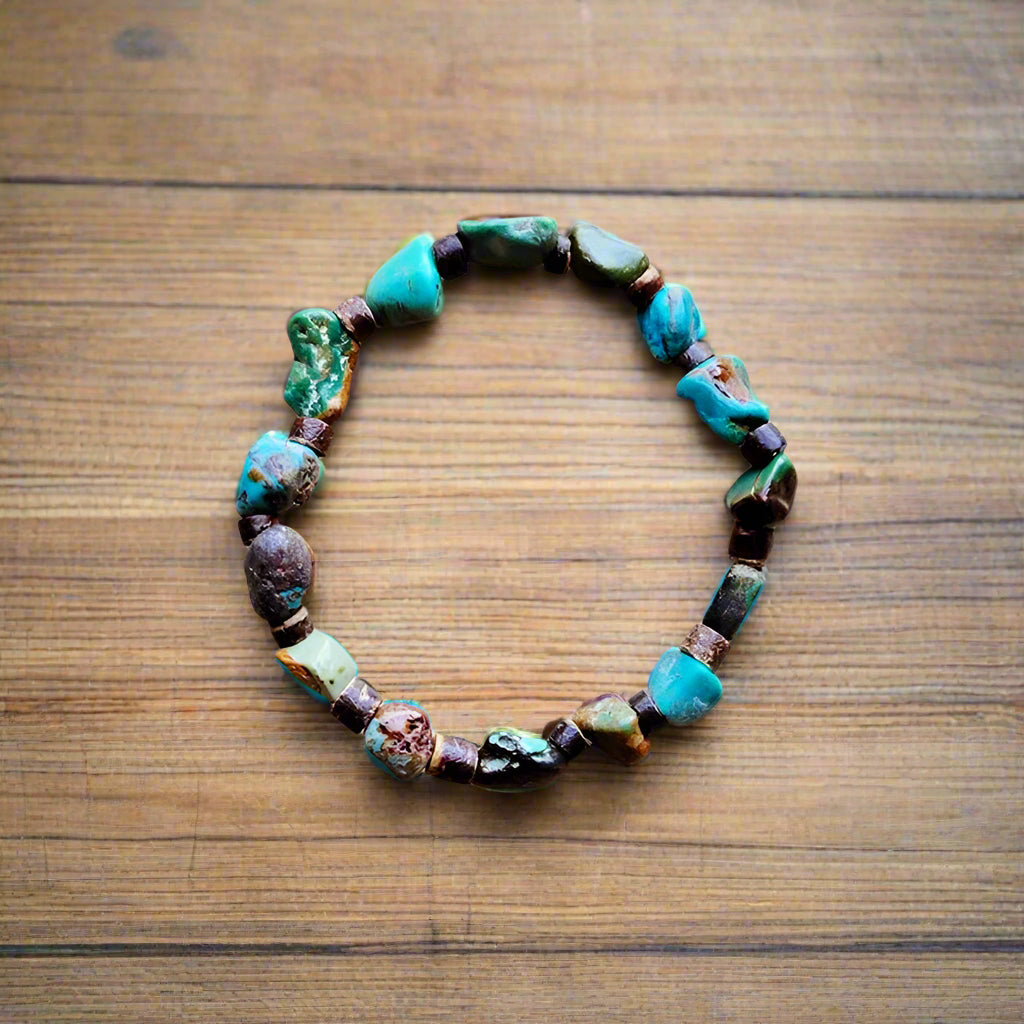 Genuine Hubei Natural Turquoise Beaded W/ Wood