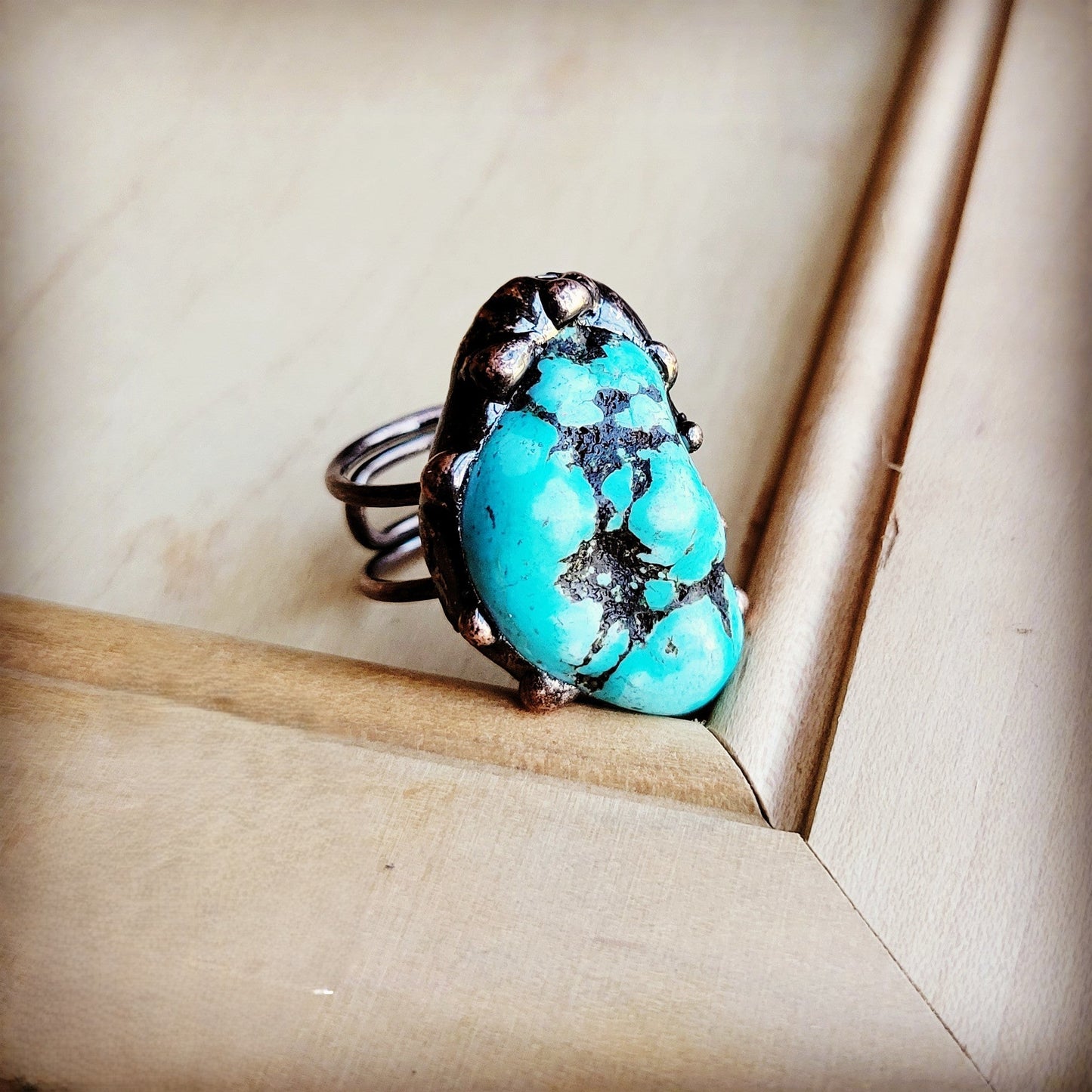 Blue Turquoise Ring set in Antique Copper 012w