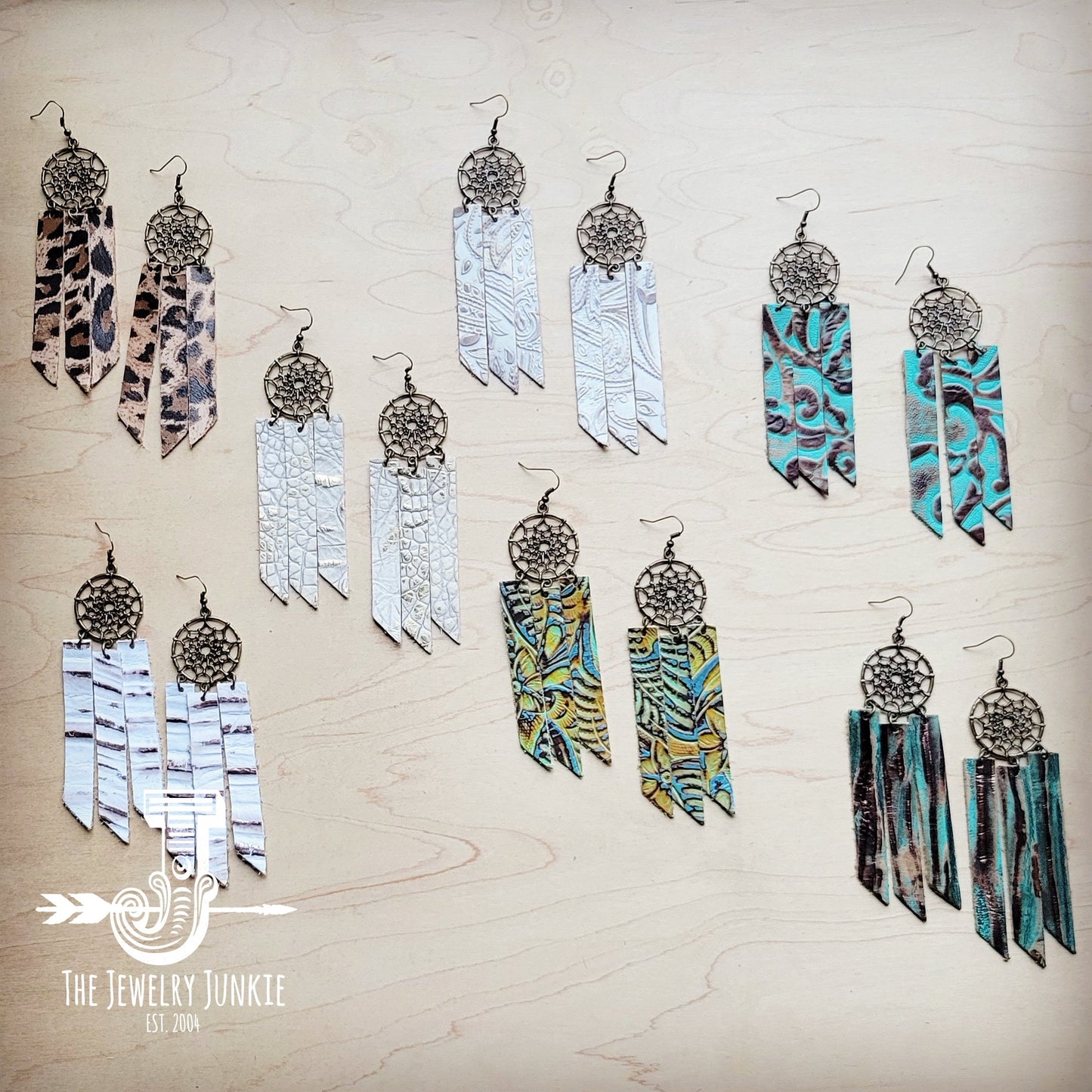 Dream Catcher Earrings w/ Leather Fringe Gilded Cowboy 200ai