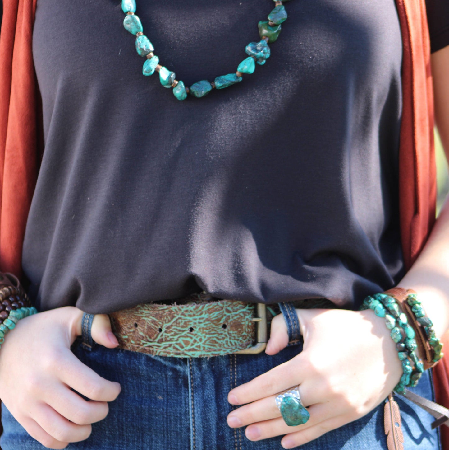 Natural Turquoise Chunk Statement Cuff Ring 012v