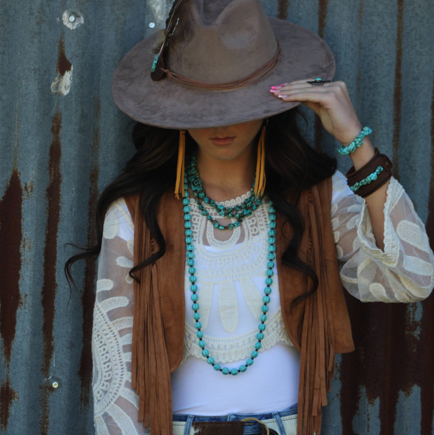 Blue Turquoise & Wood Melon Beaded Necklace 258q