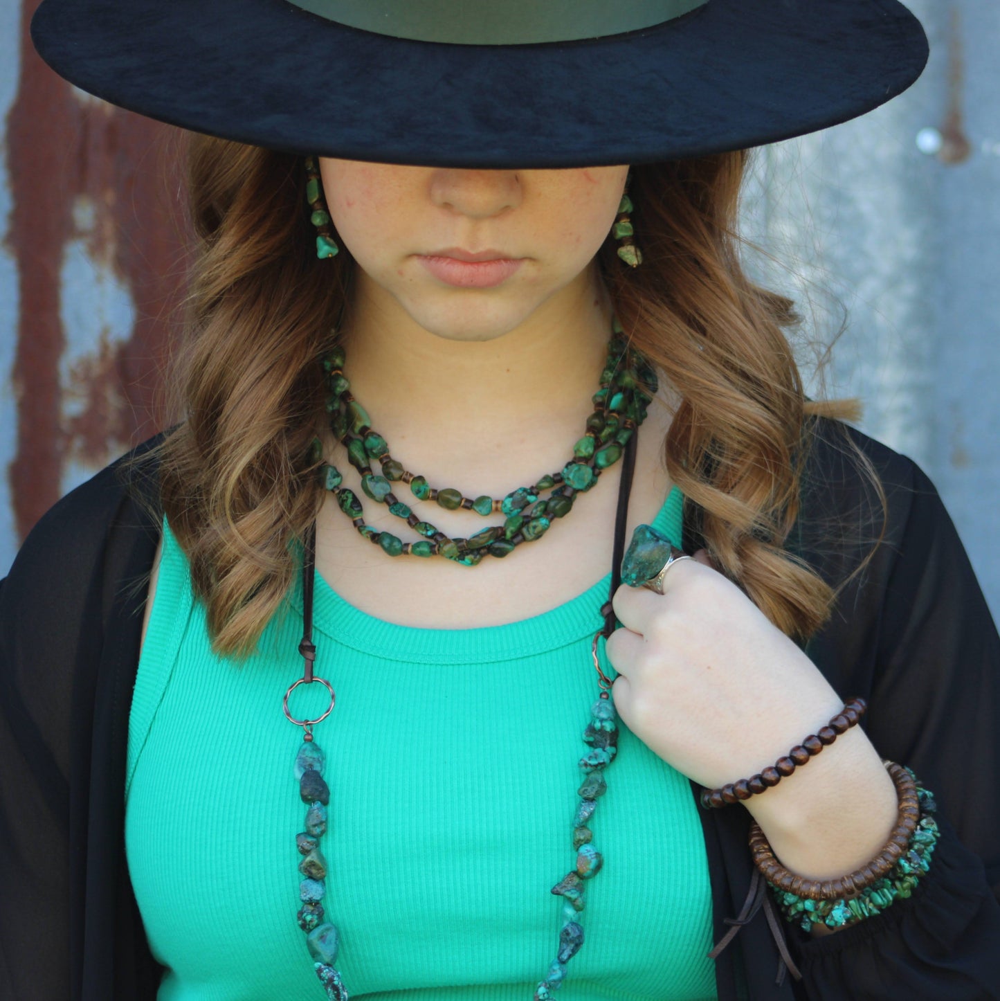 Genuine HuBei Turquoise & Wood Drop Earrings 221g