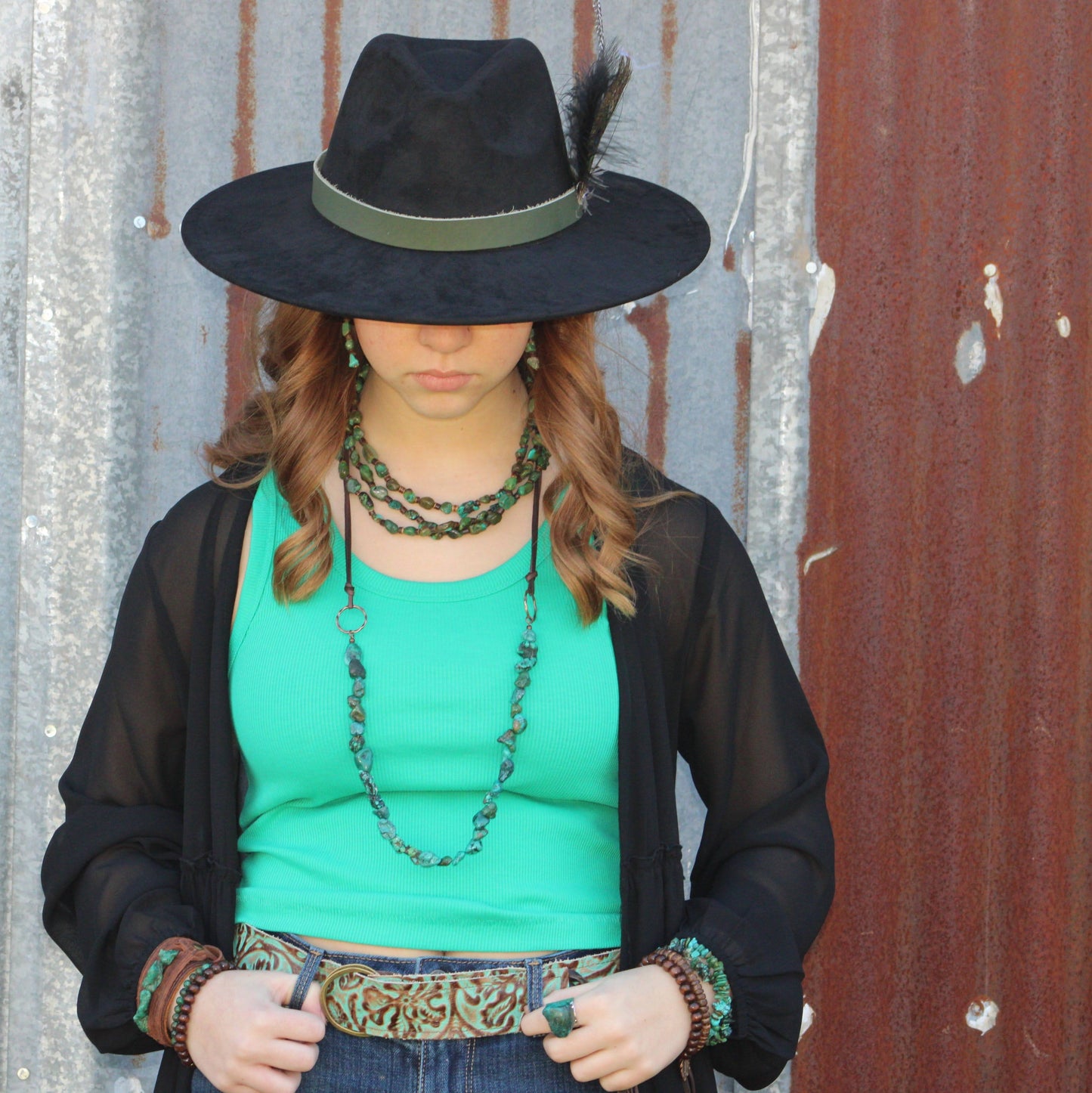 Chunky Blue/green Natural Turquoise Necklace w/ Leather Ties 255z