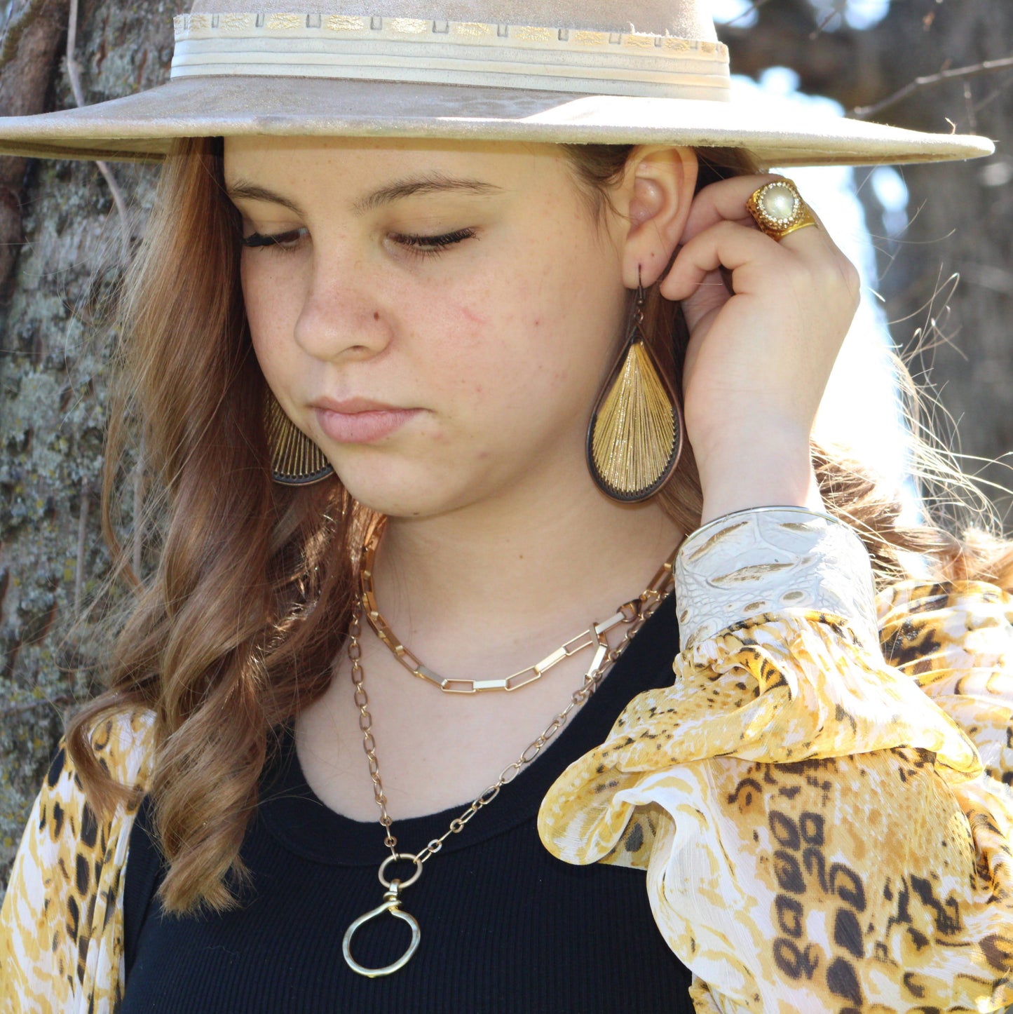 Large Woven Teardrop Earrings in Mustard 206a