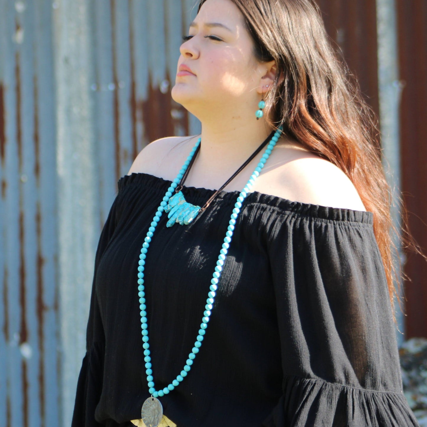 Blue Turquoise Melon Bead Earrings 220z