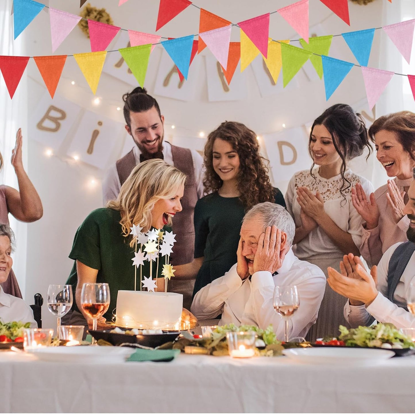 Pastel Fabric Triangle Flag Garland - Multicolored