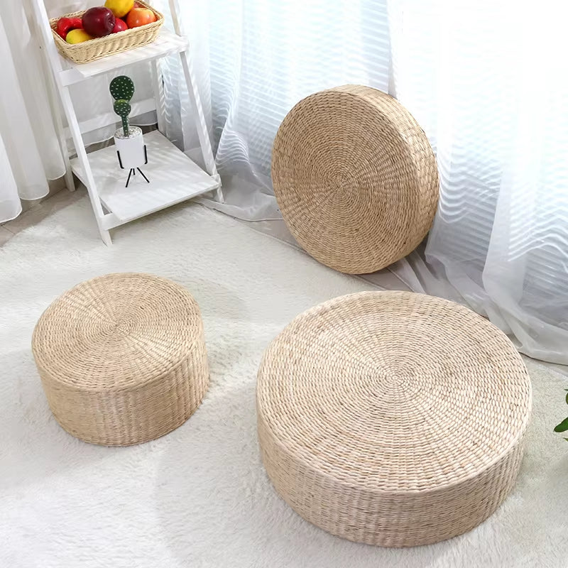 Rustic Floor Cushion Straw Pouf Seat - Meditation