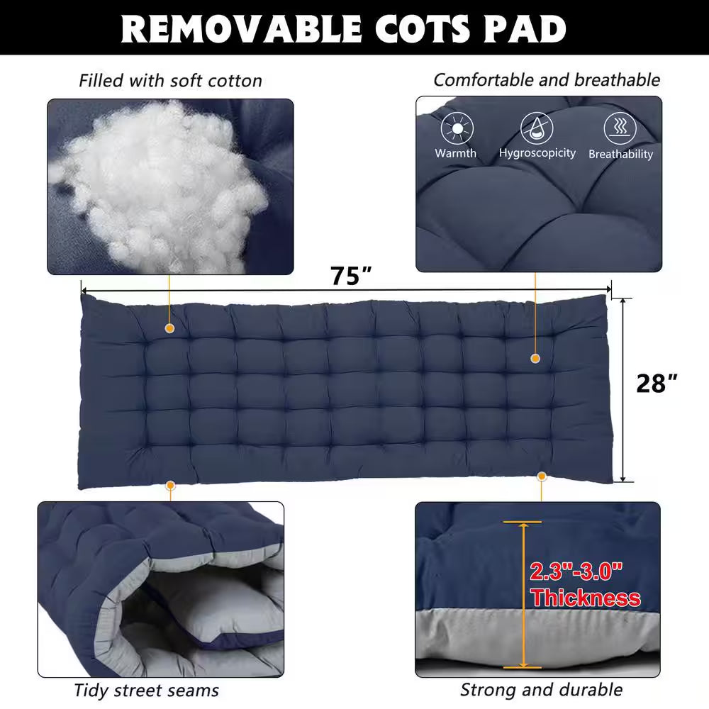 Heavy-Duty Folding Camping Cot with Pearl Cotton Pad and Carry Bag