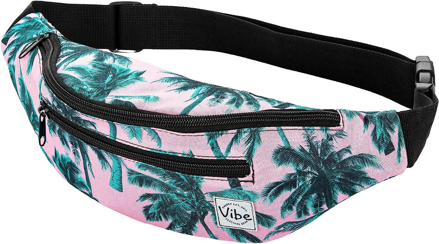 Fanny Pack for Men Women - Many Prints - Black Holographic Silver Gold Cute Waist Bag for Festival Rave Hiking Running Cycling