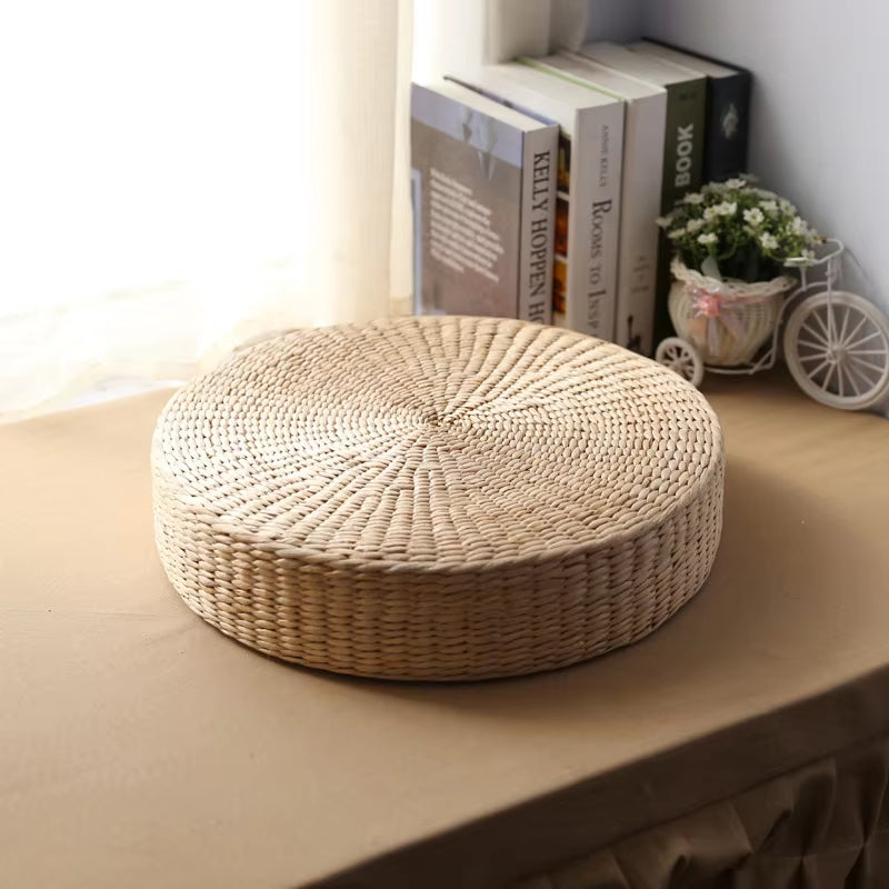 Rustic Floor Cushion Straw Pouf Seat - Meditation