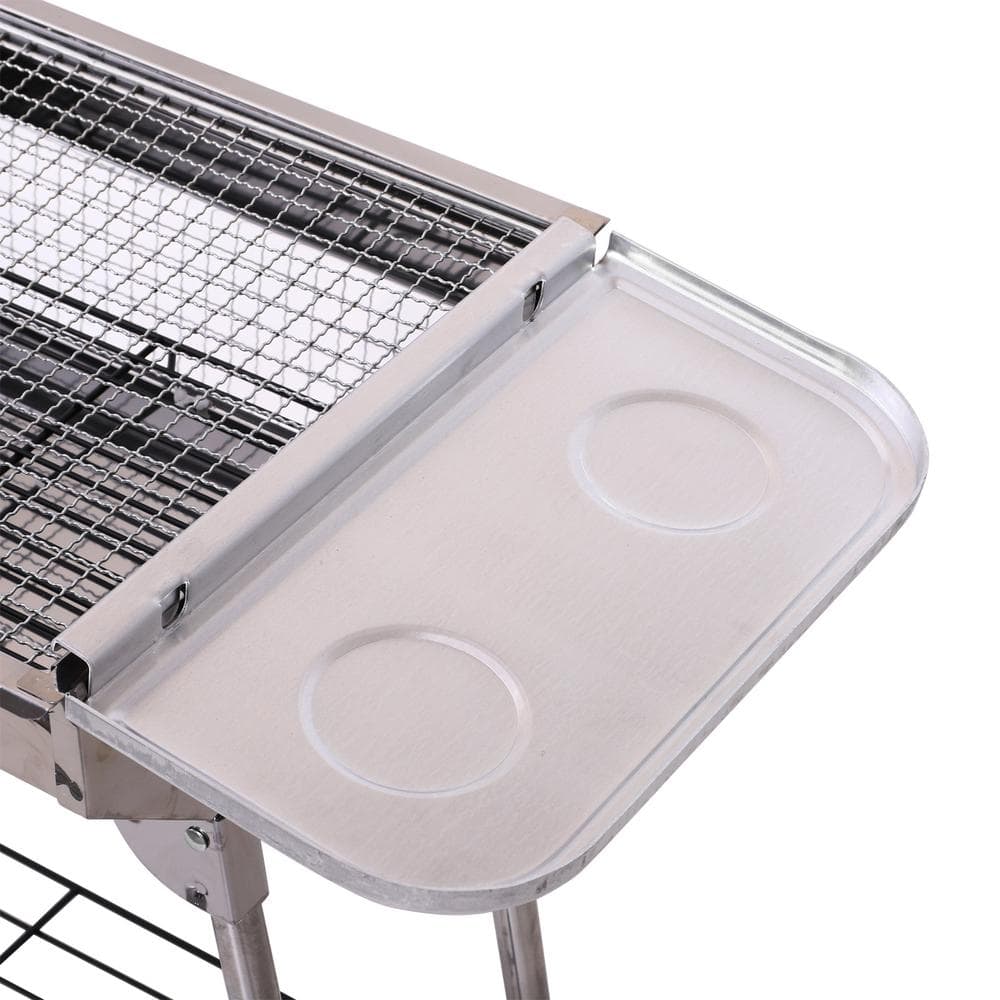 Portable Folding Charcoal BBQ Grill in Silver Stainless Steel - Camp Cooker with a Large Non-Stick Cooking Space