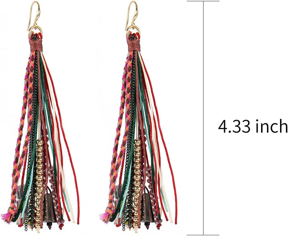 Bohemian Feather Dangle Earrings for Women with Shell Beads Long Tassel Design Drop Earrings