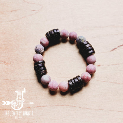 Frosted Marble Jasper and Wood Stretch Bracelet (808z)