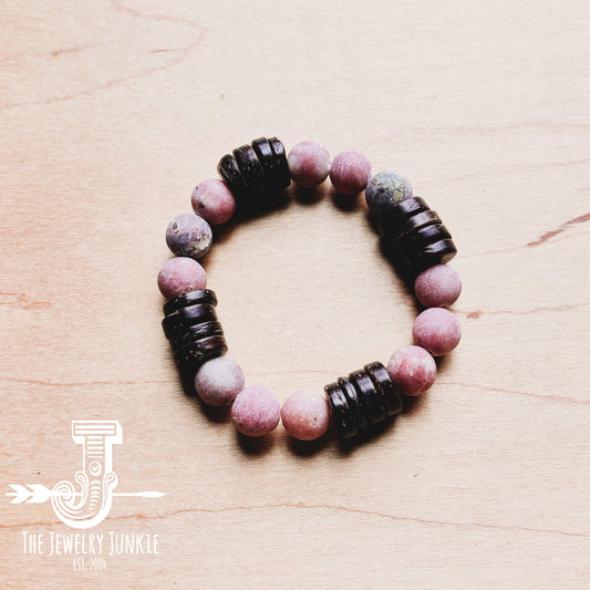 Frosted Marble Jasper and Wood Stretch Bracelet (808z)