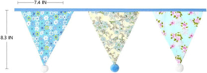 13Ft Fabric Triangle Bunting Flag Banner Kit With Vintage Floral Pattern and Pom Poms