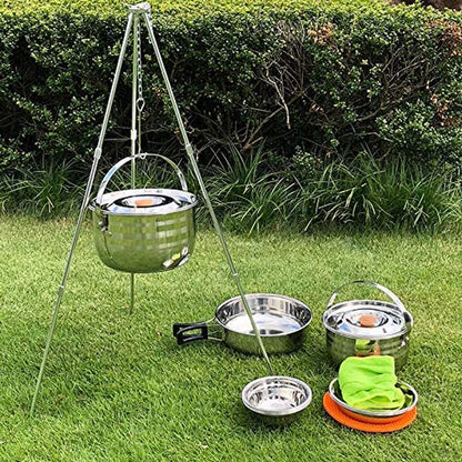 Camping Cookware Nesting Set - Stainless Steel with Storage Carrying Tote Bag