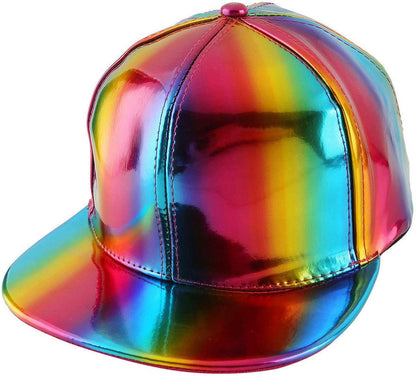 Adjustable Shiny Holographic Baseball Cap Rainbow Reflective Hip Hop Rave Hat Metallic Casual Cap