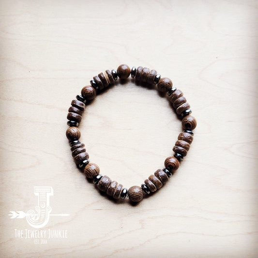 Wood with black accent beaded bracelet 807sa