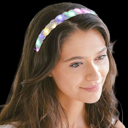 Light up Rhinestone Headband LED Rave Headpiece Glow Silver Crystal for Women