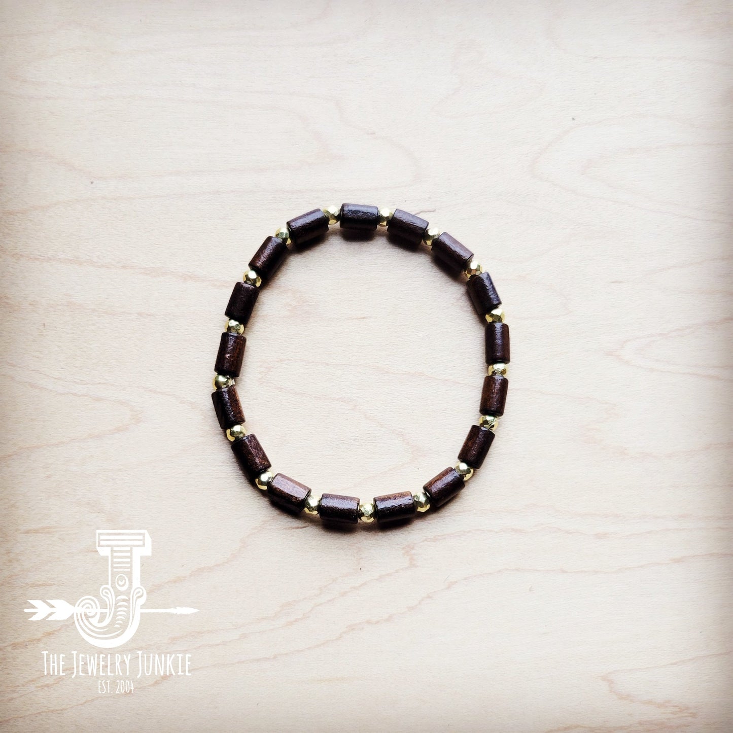 Wood with gold accent beaded bracelet 807ss