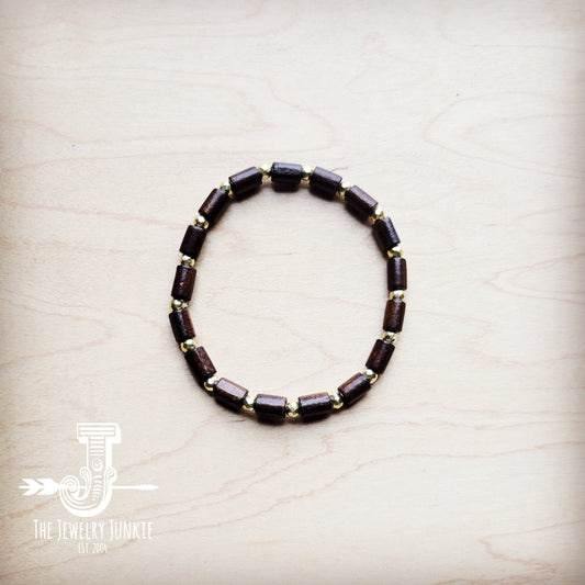 Wood with gold accent beaded bracelet 807ss