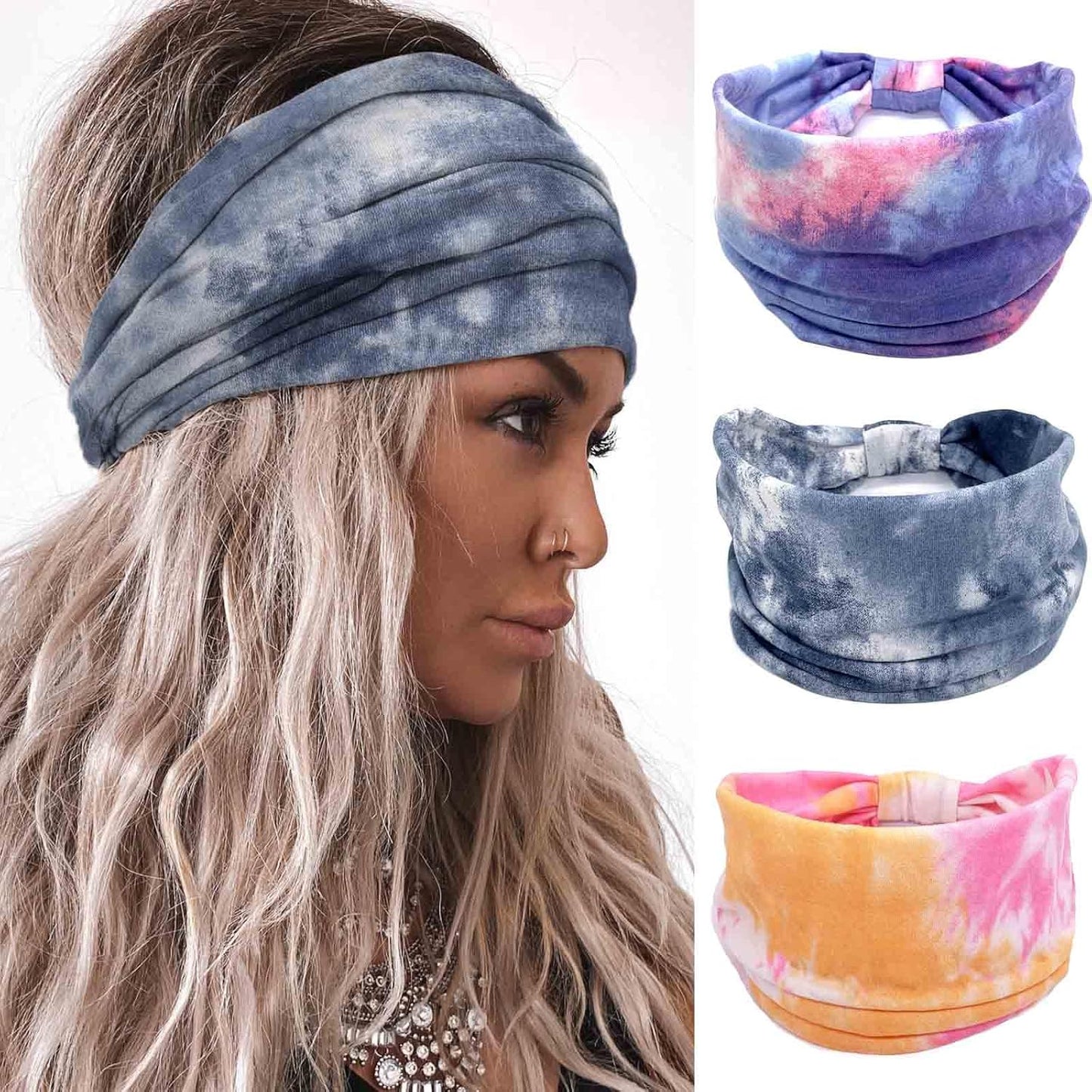 Boho and Tie Dye  Wraps Headbands, 3Pcs
