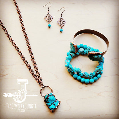 Long Copper Necklace with Turquoise and Copper Pendant 255f