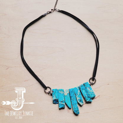 Imperial Jasper Slab Necklace with Genuine Leather 252j