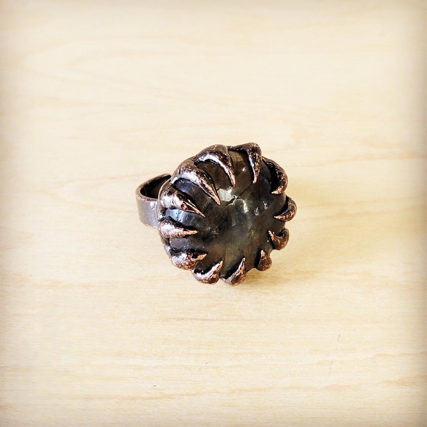 Genuine Labradorite Ring set in Antique Copper 012x