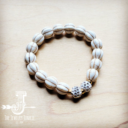 White Turquoise Melon Beaded Stretch Bracelet 809h