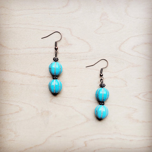 Blue Turquoise Melon Bead Earrings 220z